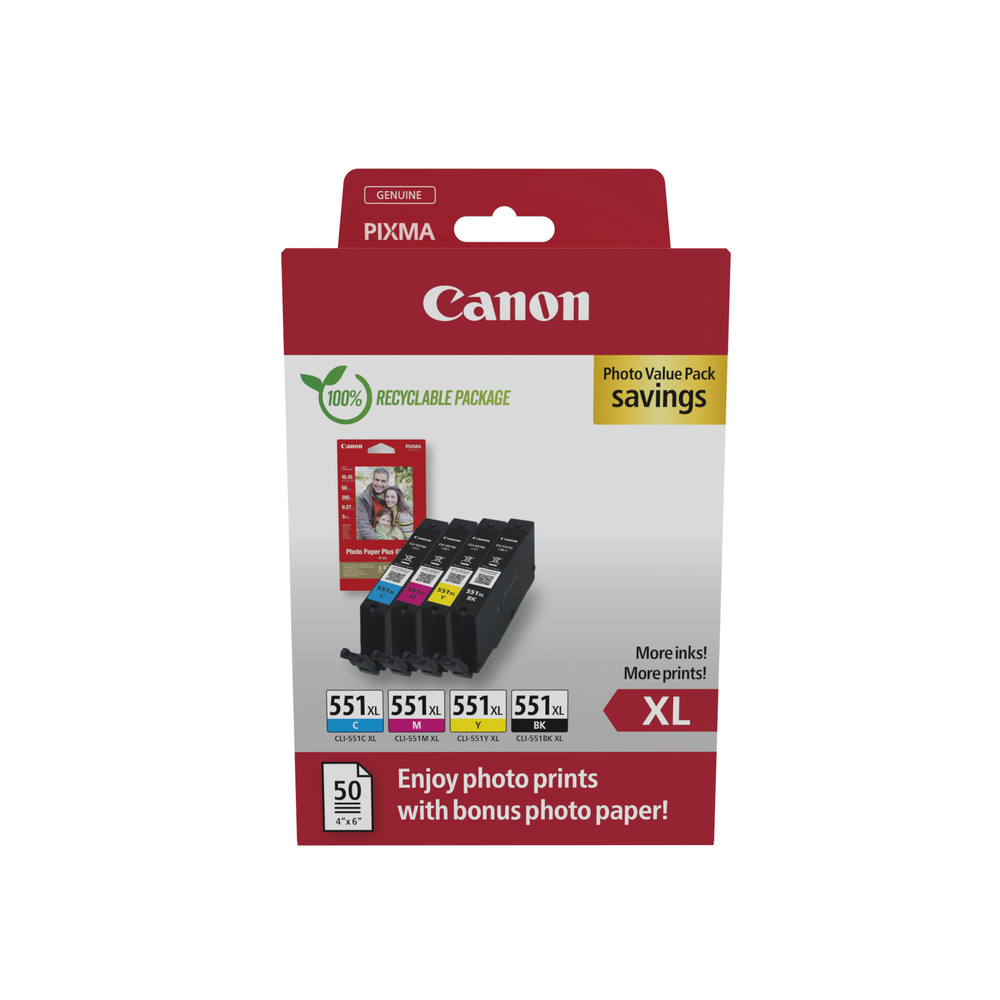 66136_1 Canon CLI-551XL Combipack 44,0ml - Afbeelding 1